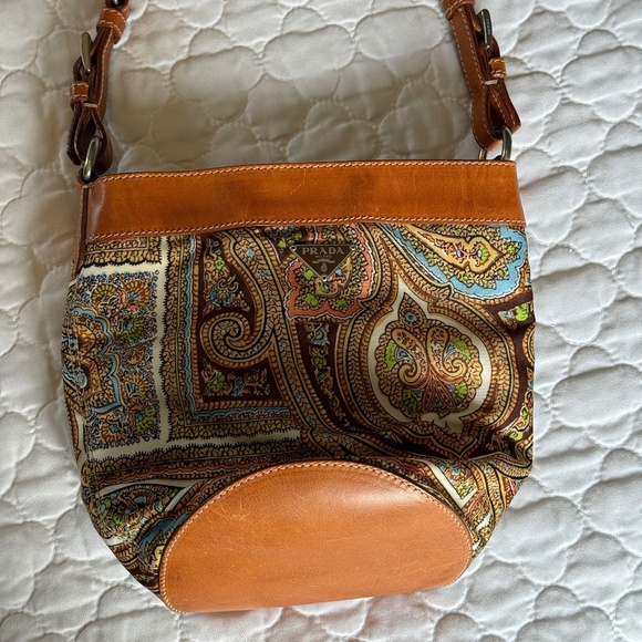 Authentic Prada Cloth + Leather Bag 8" tall 5" diameter - Picture 1 of 6